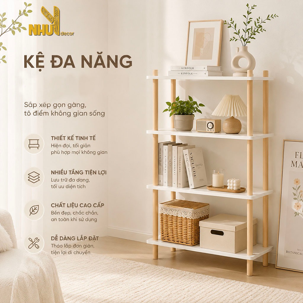 Kệ gỗ decor NHU Y DECOR 2-3-4-5 tầng kệ đa năng lắp ráp đơn giản phong cách hàn quốc Kệ gỗ phòng ngủ phòng khách nhà bếp