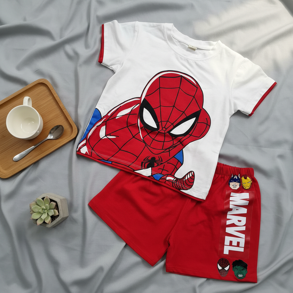 Bộ Người Nhện Spider-Man Bé Trai - Set Đồ Bộ Cotton Thun Lạnh Siêu Mát Mịn Cho Bé (8-30kg) - Kho Sỉ Gumiho