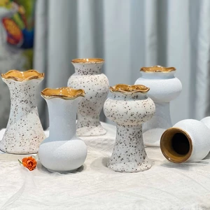 Bình Hoa Mini Gốm Sứ Bát Tràng Men Mộc 17cm - Lọ Cắm Hoa Vẽ Tay Decor Để Bàn Phòng Khách Đẹp