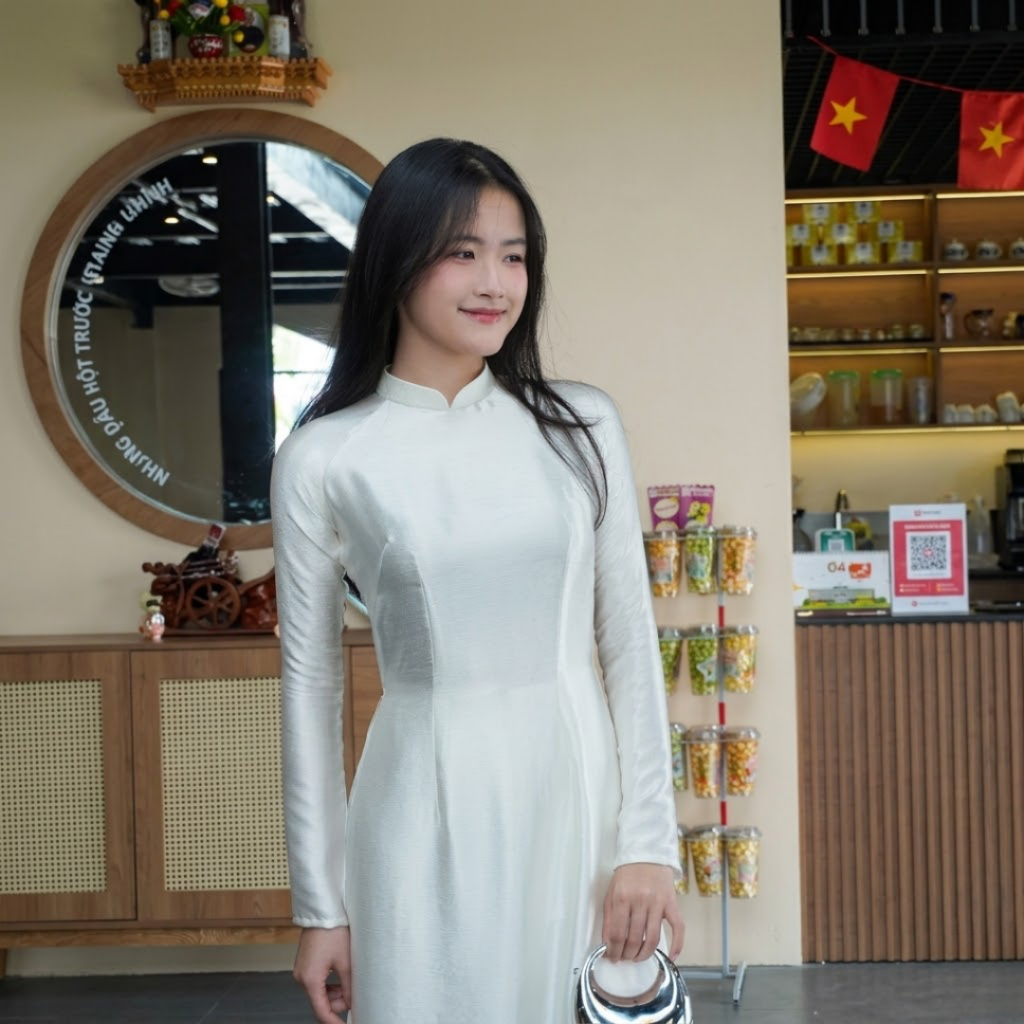 Áo Dài Truyền Thống Dáng Suông LICHEE Chất Liệu Lụa Tằm Titan Vân Gãy Sang Trọng Tôn Dáng Cổ 2,5 Tay Ôm