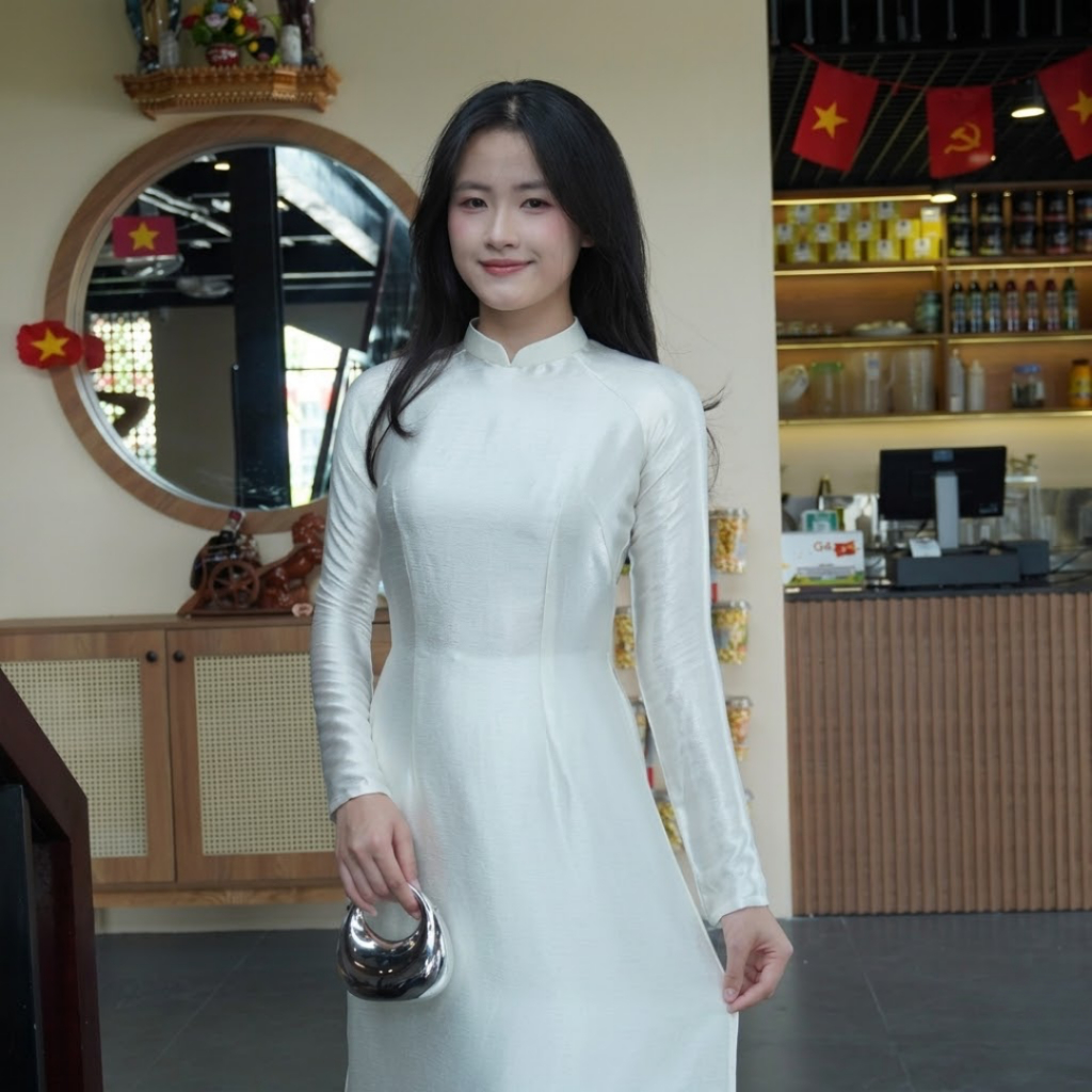 Áo Dài Truyền Thống Dáng Suông LICHEE Chất Liệu Lụa Tằm Titan Vân Gãy Sang Trọng Tôn Dáng Cổ 2,5 Tay Ôm