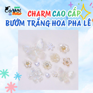 Set Charm Hồ Điệp Ngọc Trai Ánh Xà Cừ ✨🦋 Charm Bướm Trắng Hoa Pha Lê Pearl Luxury Gắn Dép Crocs Siêu Sang Chảnh