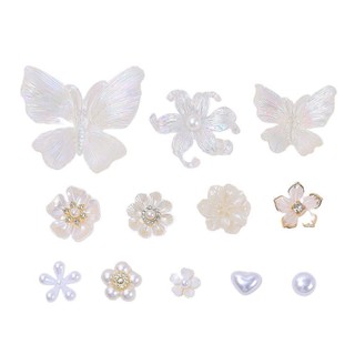 Set Charm Hồ Điệp Ngọc Trai Ánh Xà Cừ ✨🦋 Charm Bướm Trắng Hoa Pha Lê Pearl Luxury Gắn Dép Crocs Siêu Sang Chảnh