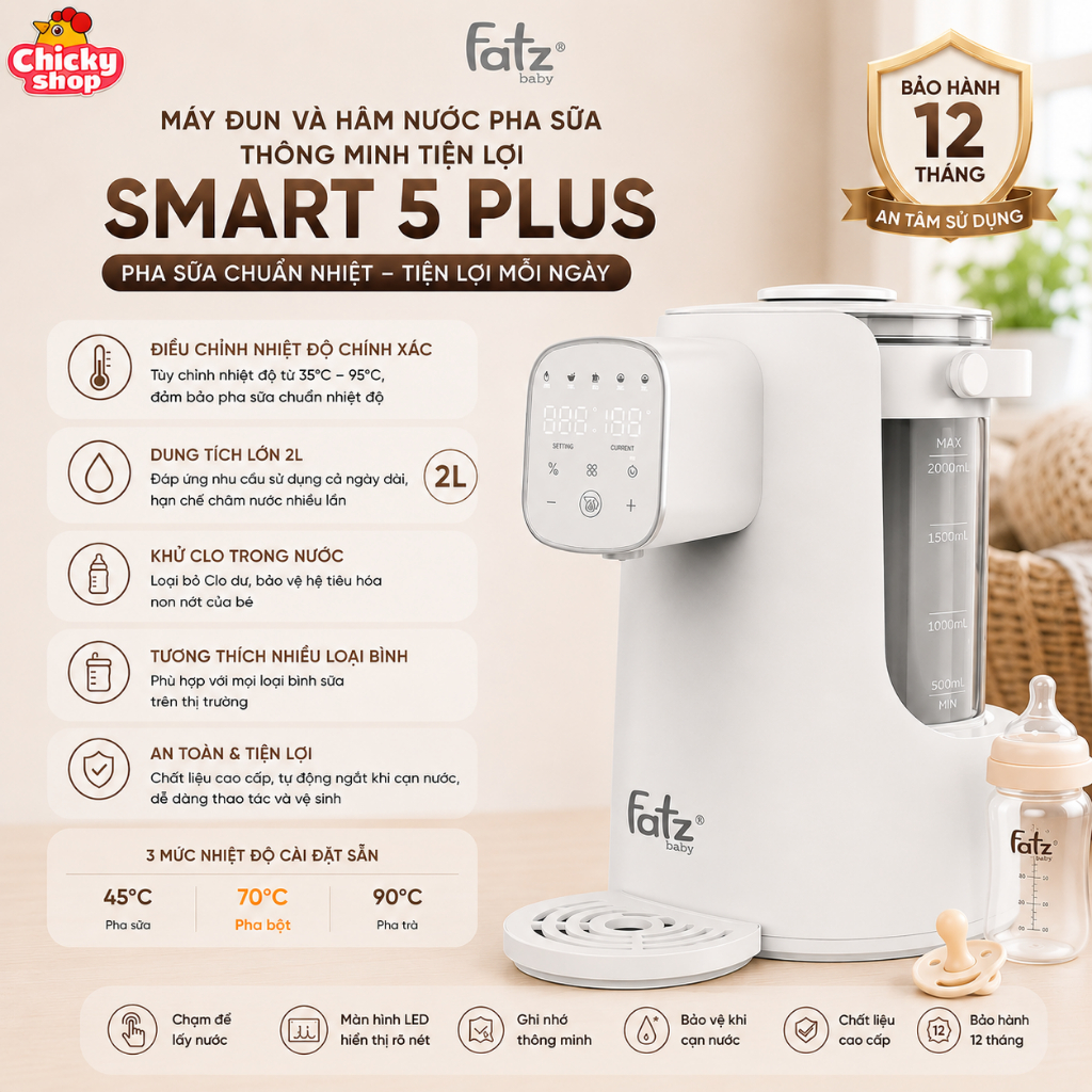Máy đun và hâm nước pha sữa thông minh tiện lợi Smart 5 Plus Fatzbaby ...