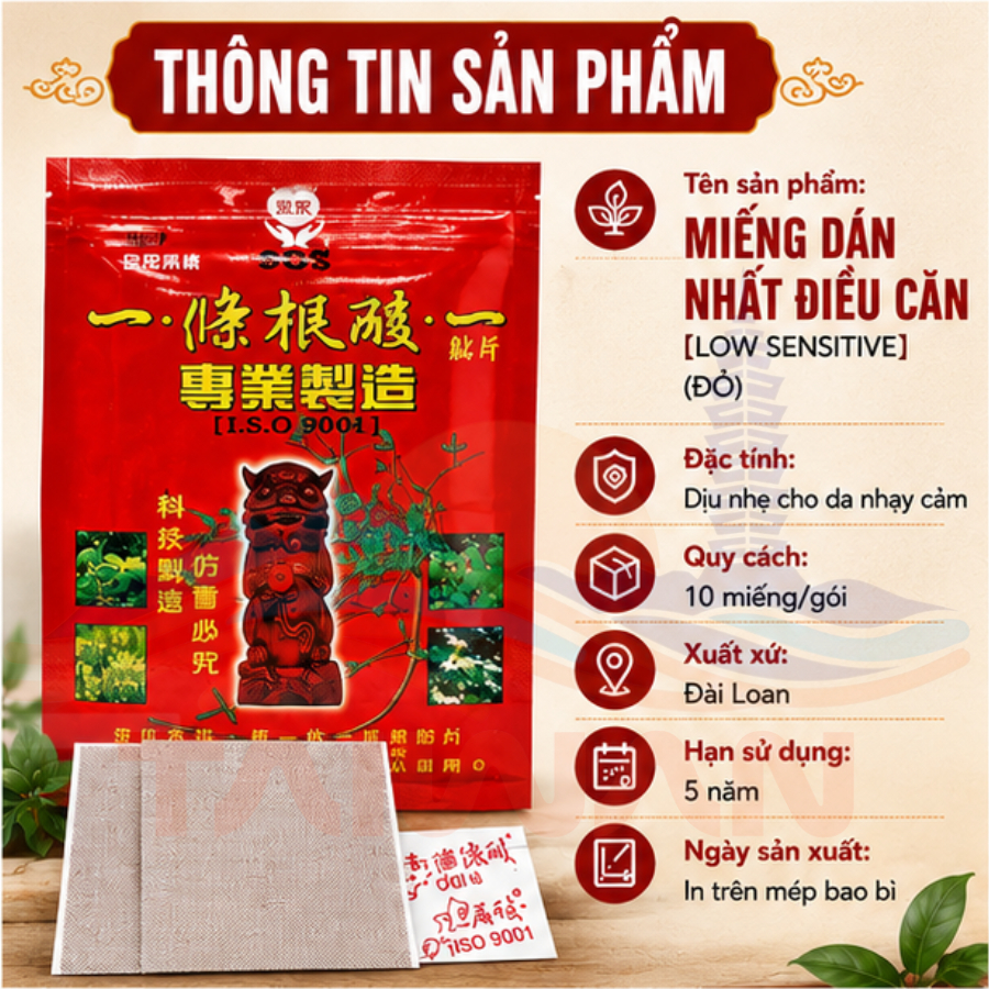 Miếng cao dán giảm nhức mỏi GMP Nhất Điều Căn Đài Loan 10 miếng/1 túi