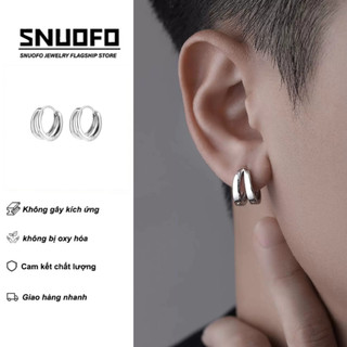 SNUOFO - Khuyên tai vòng tròn đôi phong cách tối giản dành cho nam và nữ thiết kế hình học sang trọng thời trang cao cấp