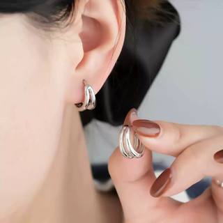 SNUOFO - Khuyên tai vòng tròn đôi phong cách tối giản dành cho nam và nữ thiết kế hình học sang trọng thời trang cao cấp