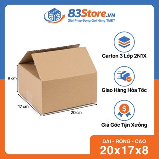 Combo 50 Hộp Carton 20x17x8cm 3 Lớp Sóng B - Thùng Carton 83Store Đóng Hàng Cứng Cáp, Mỹ Phẩm, Phụ Kiện.
