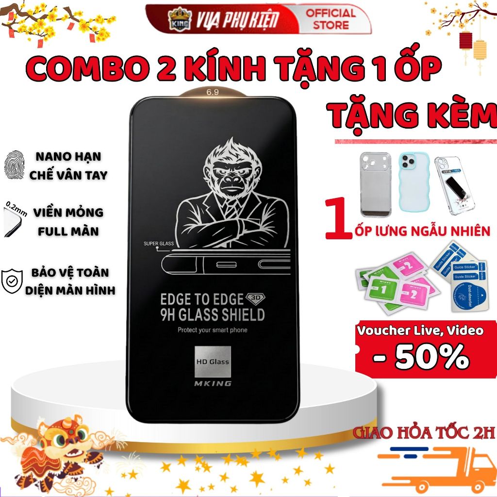 Kính cường lực iphone MKING Combo 2 Kính Full Màn 7plus/8/8plus/x/xs/xs max/12 pro/11 13 14 15 16 promax air 17PROMAX