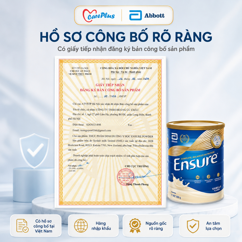 Sữa bột Ensure Úc Abbott 850g vị Vani HSD 2027  Dinh dưỡng cân bằng, 28 vitamin & khoáng chất cho người lớn