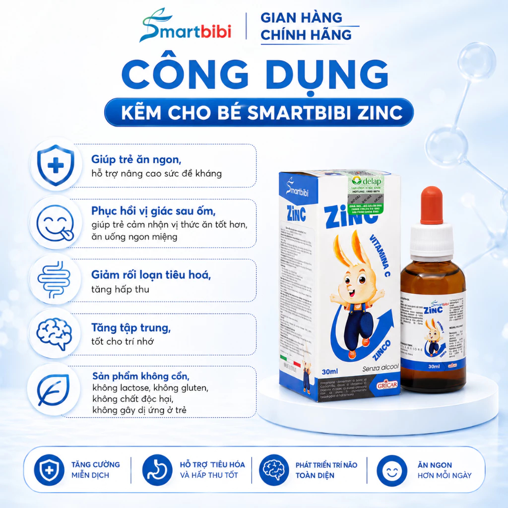 Kẽm Smartbibi ZinC Chelate Hữu Cơ Hỗ Trợ Ăn Ngon Tăng Cân Cho Bé Từ Italia 30ml - hanzomart