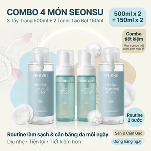 Combo SEONSU 4 Món Làm Sạch Và Cân Bằng Da: 2 Tẩy Trang 500ml + 2 Toner Tạo Bọt 150ml