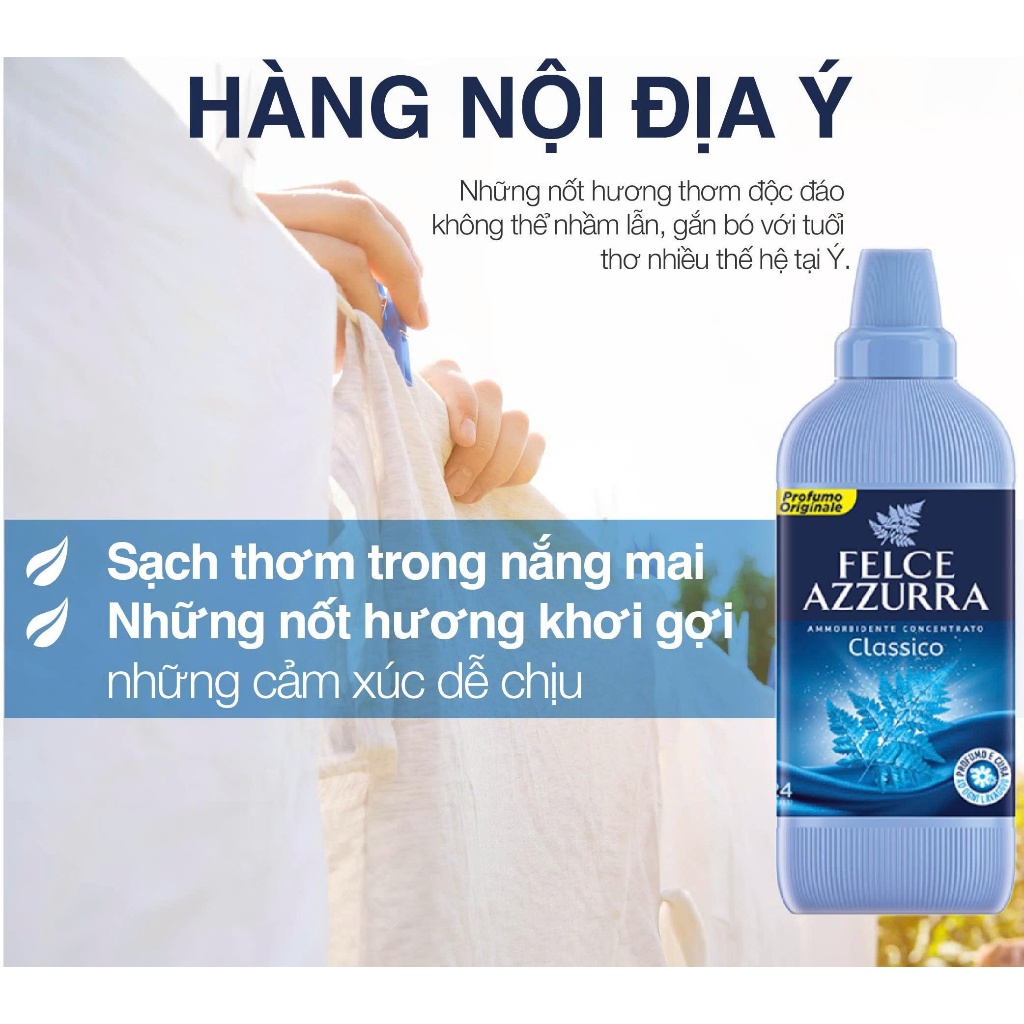 Nước xả hữu cơ đậm đặc hương nước hoa Felce Azzurra - 1025ml