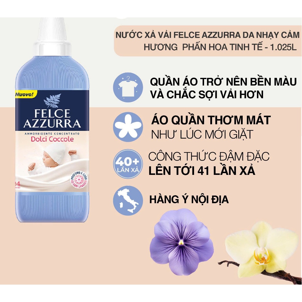 Nước xả hữu cơ đậm đặc hương nước hoa Felce Azzurra - 1025ml