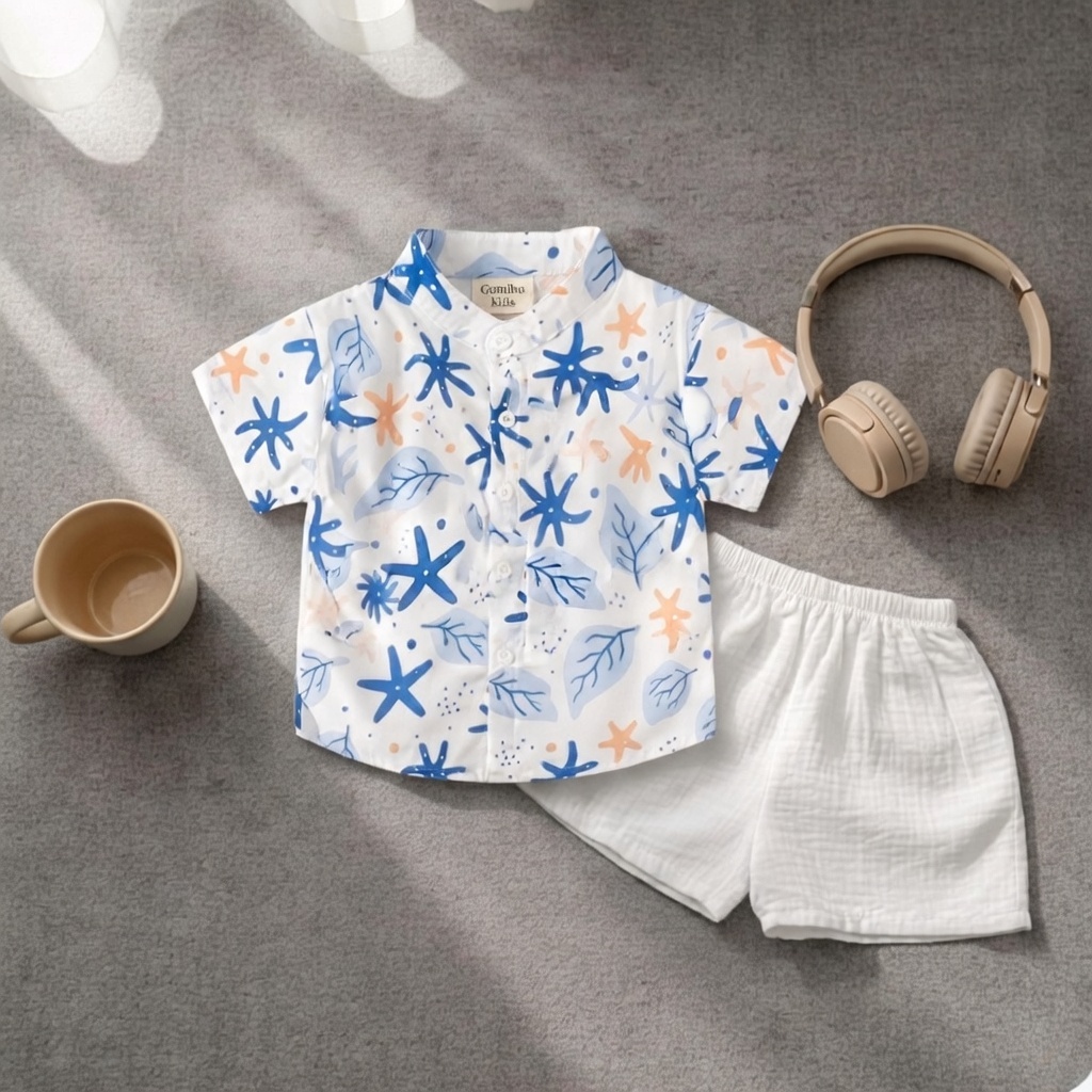 Combo 2 Bộ Đũi Bé Trai In Sao Biển Và Bộ Cây Dừa (8-30kg), Set Đồ Hè Cho Bé Chất Đũi Mềm Mát Phong Cách Hàn Quốc