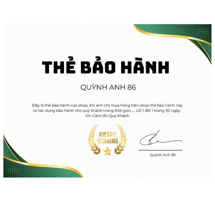 thẻ bảo hành sản phẩm ,từ khi nhận hàng từ shop  máy thổi phản lực