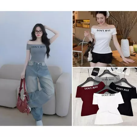 Áo Croptop Nữ Trễ Vai In Chữ DON’T JUST Form Body Sexy Chất Mềm Co Giãn Hot Trend Hàn Quốc