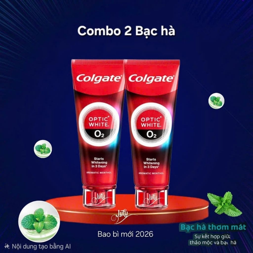 (KDR) Combo 2 Kem Đánh Răng Optic White O2 Colgate hỗ trợ trắng răng với Oxy Hoạt Tính 85g