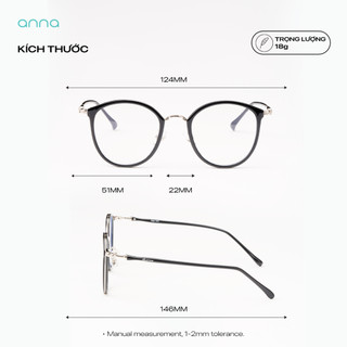 [BACK TO SCHOOL] Gọng kính mắt thời trang ANNA nam nữ dáng tròn chất liệu kim loại cao cấp 2053
