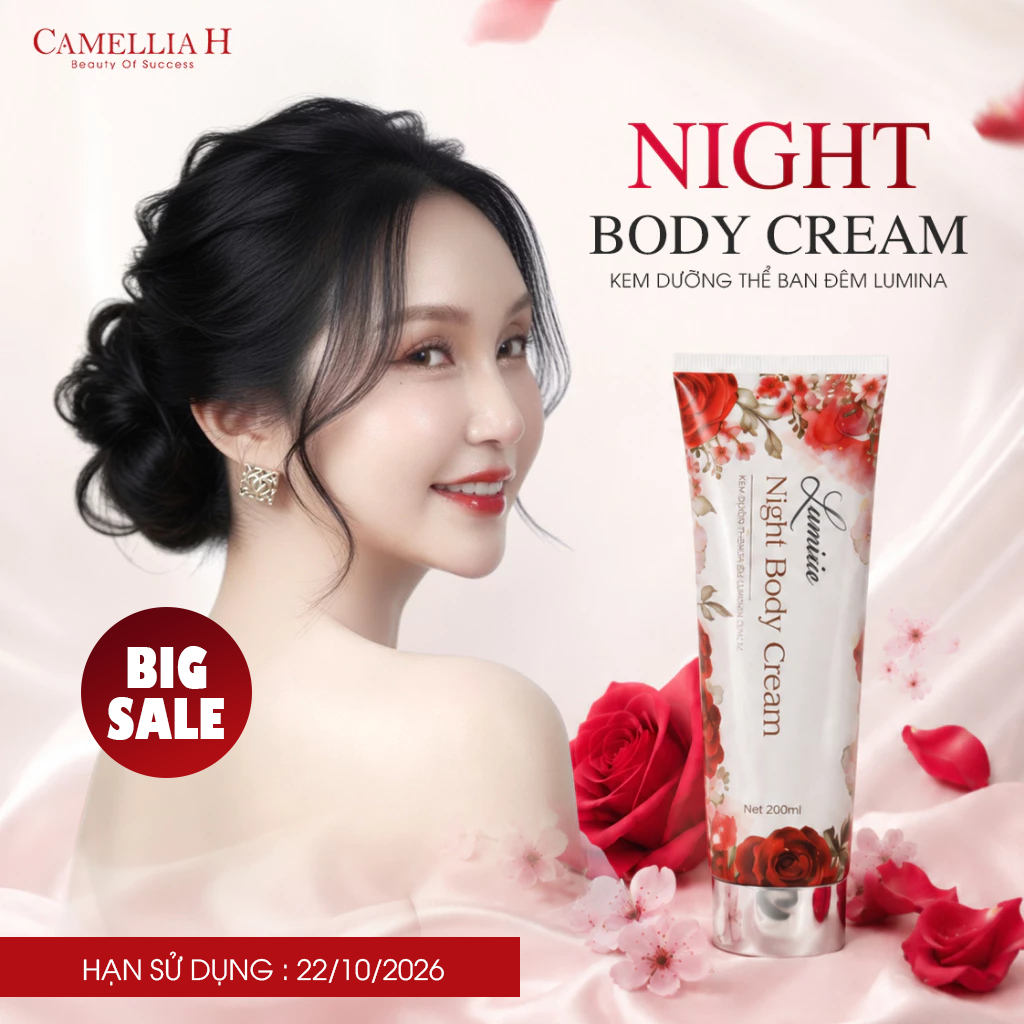 Kem body đêm Lumina Camellia H dưỡng trắng da cấp ẩm sâu phục hồi da mềm mịn Lumina Night Body Cream