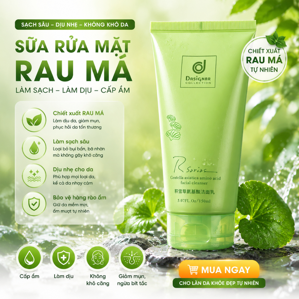 Sữa Rửa Mặt Rau Má R 系列 – Làm Sạch Sâu、Dưỡng Ẩm 和 Dịu Nhẹ Cho Mọi Loại Da、Giảm Mụn、Không Khô Căng、Làn Da Mịn Màng Tự Nhi