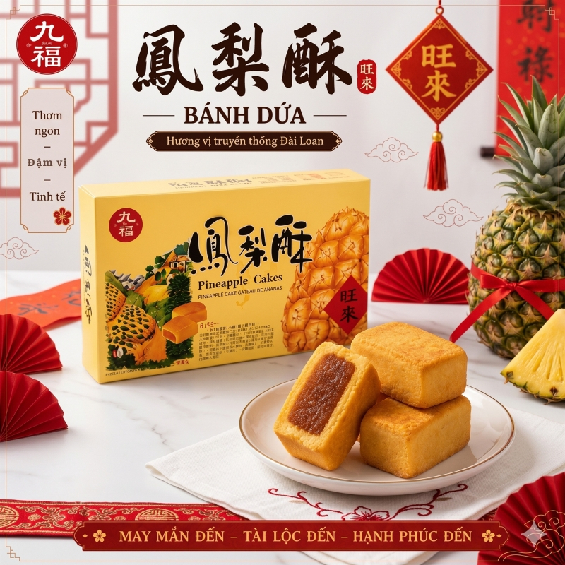 Bánh dứa Đài Loan truyền thống  Nice Choice ít ngọt Hộp 227g(8 cái) Pineapple cake, ăn vặt đài loan