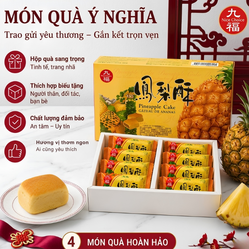 Bánh dứa Đài Loan truyền thống  Nice Choice ít ngọt Hộp 227g(8 cái) Pineapple cake, ăn vặt đài loan
