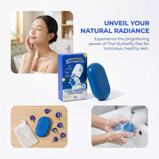 Xà phòng hoa Đậu Biếc Dok Anchian - Hỗ trợ sáng da, làm sạch sâu, mịn da & cấp ẩm 65g (Kèm lưới tạo bọt)