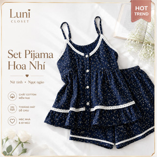[Luni-Order]Bộ Đồ Ngủ Two-Piece Cho Nữ Cotton Bộ 2 Dây Nữ Có Lót Ngực Hoa Nhí Quần Short Mặc Nhà Mềm Mát Thoả ĐN35