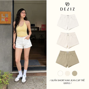 DELIZ - Quần short nữ cạp trễ chất kaki jean co giãn form ôm tôn dáng mặc mùa hè DELIZ QS951 (đã cắt sẵn khuy)