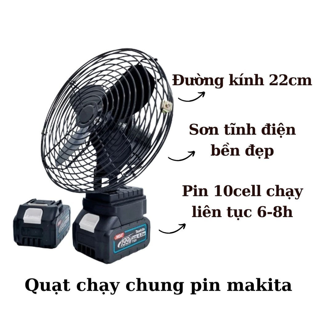 Quạt Tích Điện Lồng Sắt Makita, Đế Pin 21V - 2 Mức Gió, Sử Dụng4 -8 Tiếng, Kích Thước 8 Inch HOT2026