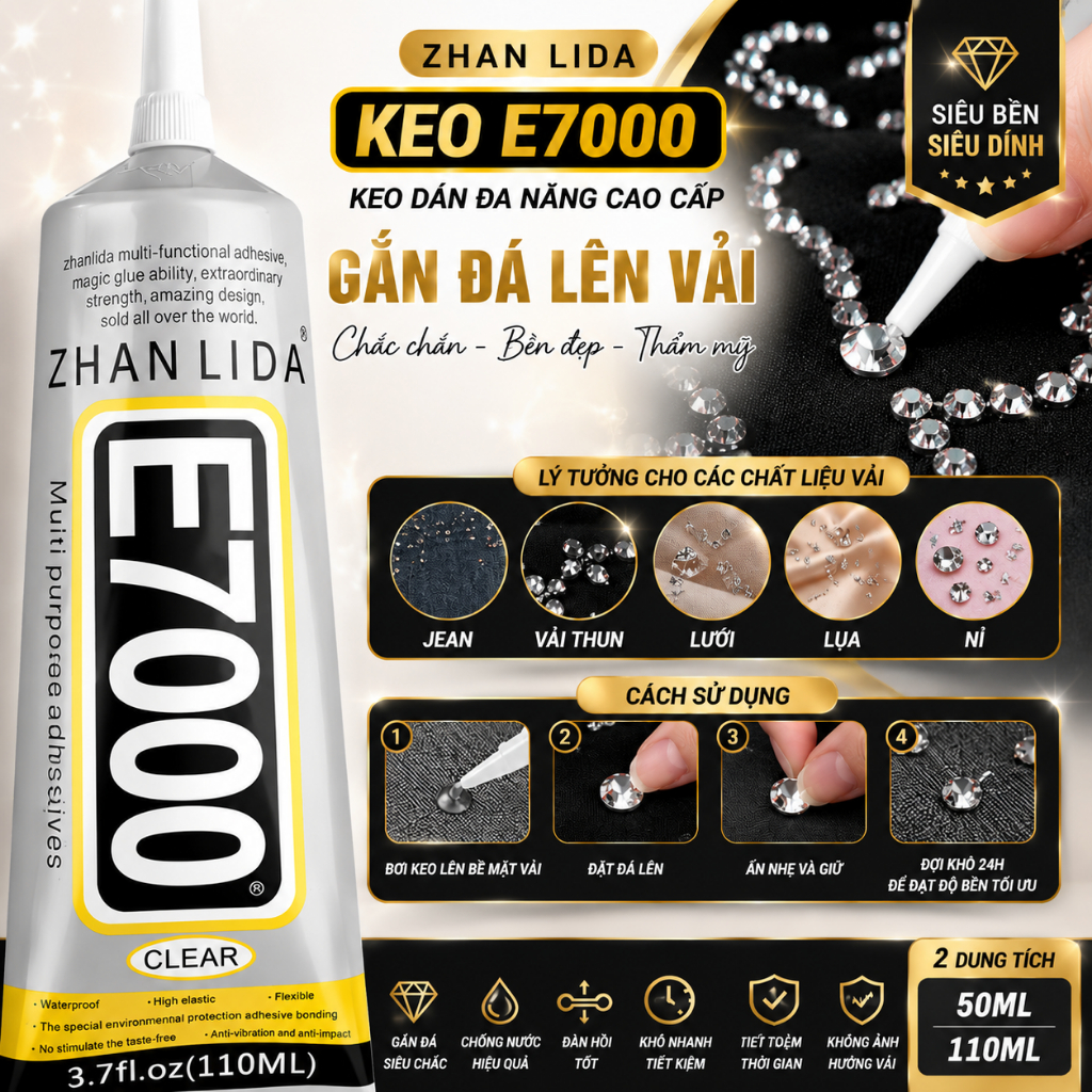Keo dán E7000 ZHANLIDA_Keo dán được các loại vật liệu khác nhau như gỗ, vải, sắt, đá, nhựa...(Dung tích 50ml và 110ml)