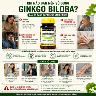 Viên uống bổ não Ginkgo Biloba Mason Natural hộp 60 viên tăng tuần hoàn máu não tăng cường trí nhớ