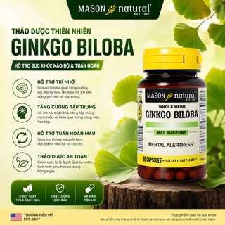 Viên uống bổ não Ginkgo Biloba Mason Natural hộp 60 viên tăng tuần hoàn máu não tăng cường trí nhớ