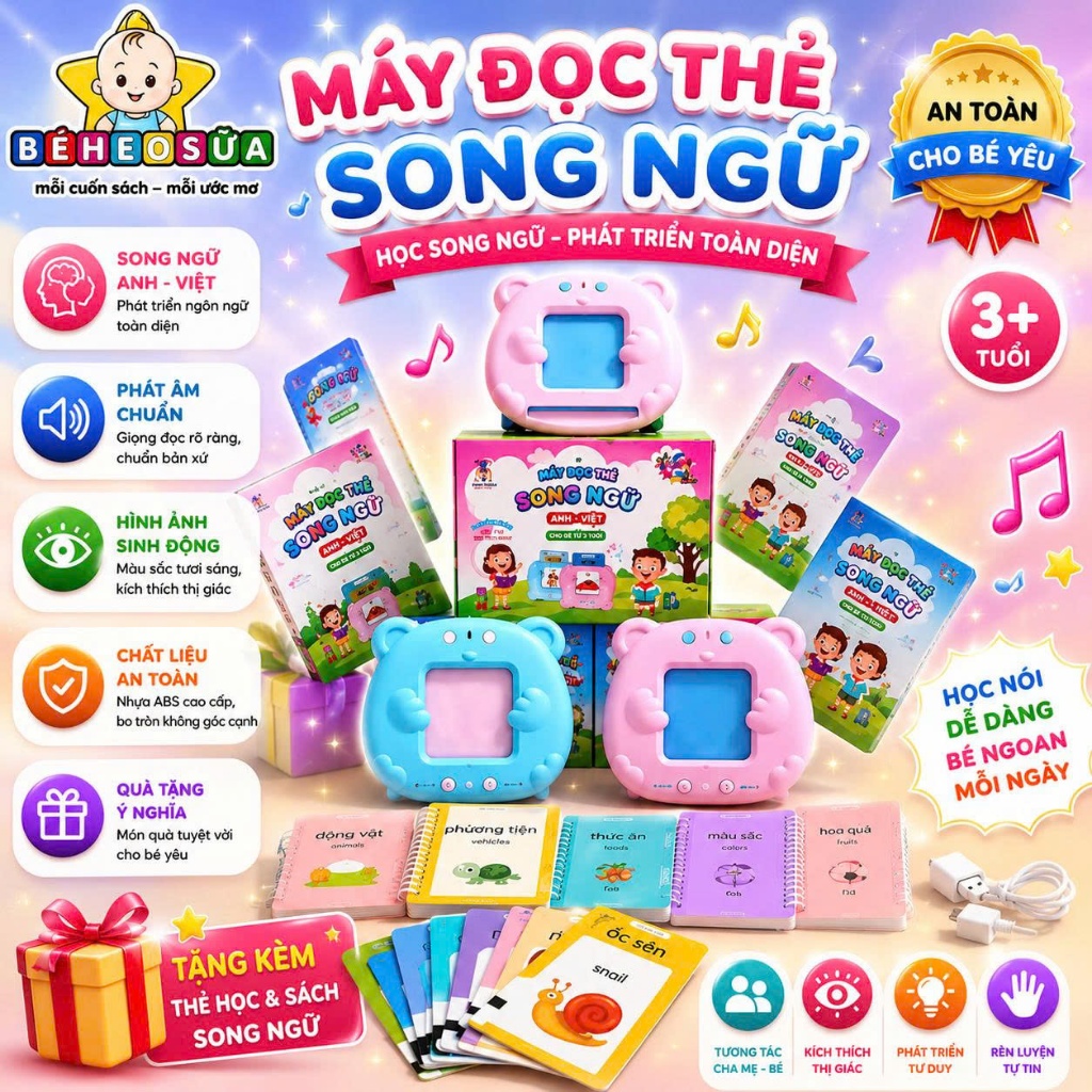 Máy đọc thẻ song ngữ Anh Việt thương hiệu Tuệ Minh Việt Nam 255 thẻ, 510 từ, 31 chủ đề