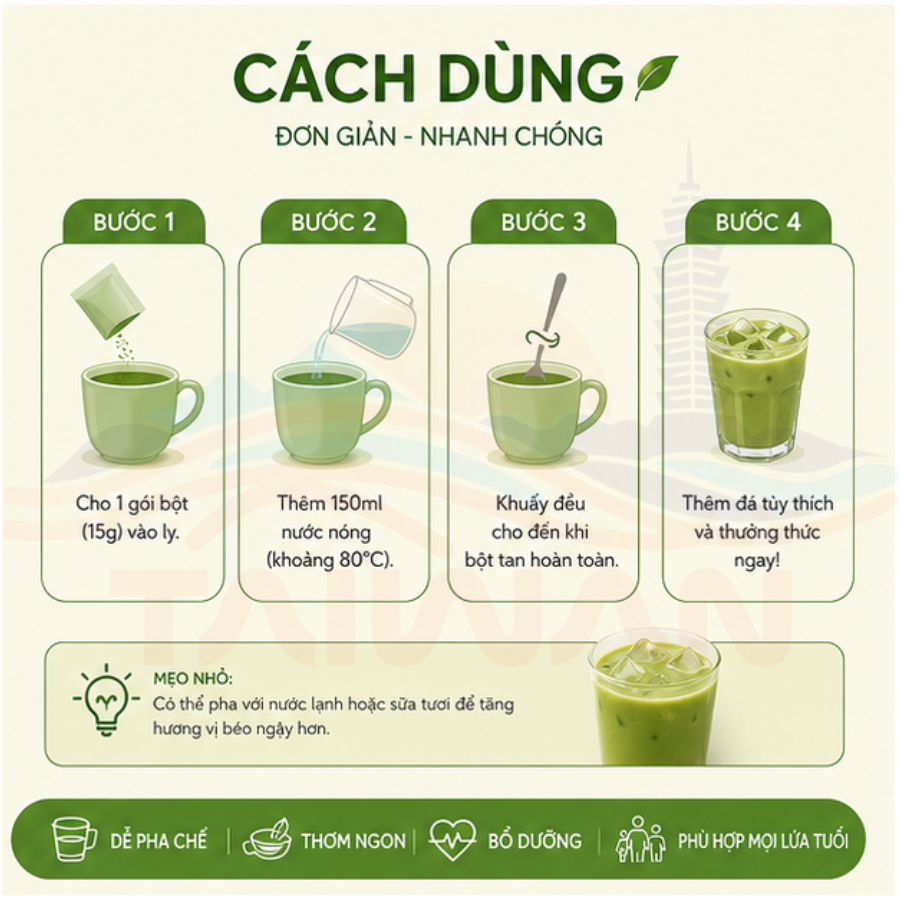 Trà sữa Matcha & Trà sữa hồng trà Greenmax Đài Loan, không hương liệu nhân tạo, 15g × 14gói