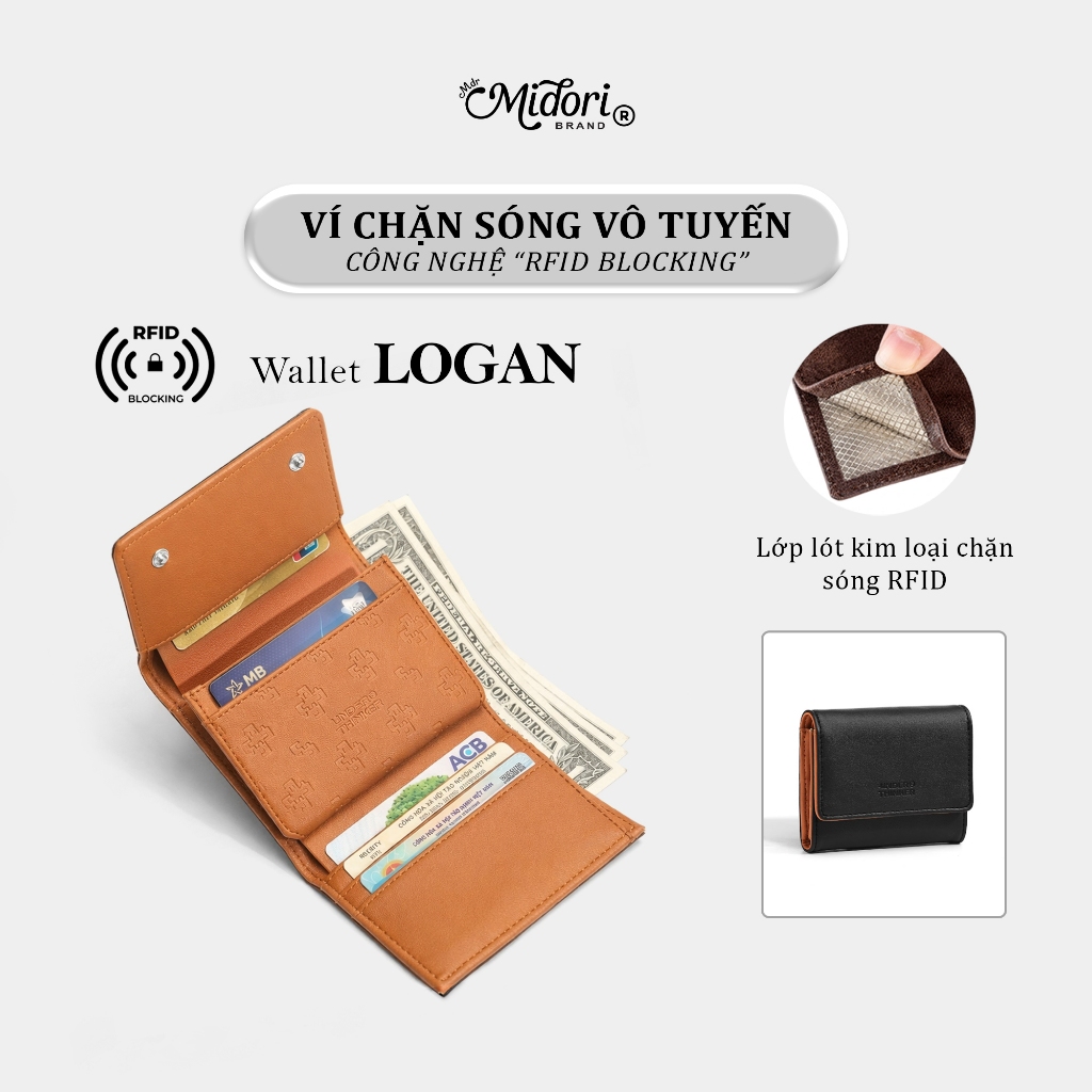 Ví Da PU LOGAN Dập Chìm Nhiều Ngăn Tiện Dụng RFID Blocking Bóp Nam Cao Cấp Thời Trang | M Studio