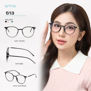 Gọng kính mắt thời trang nam nữ ANNA dáng tròn cá tính chất liệu nhựa dẻo 513