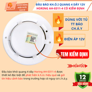 {Có kiểm định } Đầu báo khói 12V Horing AH-0311-4-Dùng với hệ thống-tủ trung tâm báo cháy