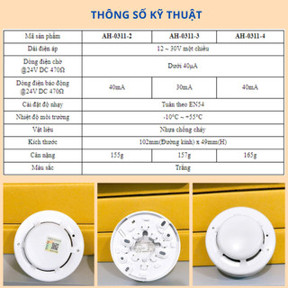{Có kiểm định } Đầu báo khói 12V Horing AH-0311-4-Dùng với hệ thống-tủ trung tâm báo cháy