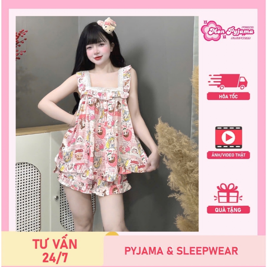 Đồ ngủ dễ thương,đồ ngủ lụa lạnh cao cấp,bộ tiểu thư,đồ bộ nữ đồ mặc nhà cánh tiên quần đùi cute[05]