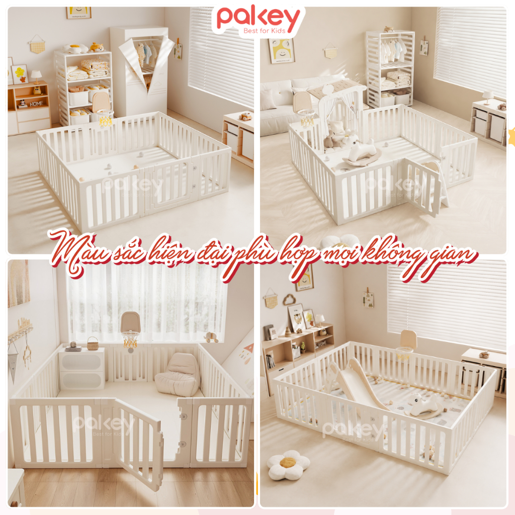 Quây Cũi Nhựa Baby Home Cao Cấp TẶNG BÓNG + THẢM 2 Mặt - Quây Nhựa Cho Bé PAKEY Có Thể Chuyển Đổi Thanh Kệ