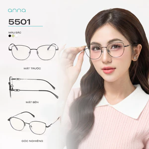 Gọng kính IP titan cao cấp kèm tròng đổi màu khi ra nắng 0 độ ANNA dáng mắt mèo cá tính 5501