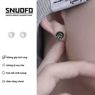 SNUOFO - Khuyên tai nam hợp kim đính đá zirconia hình tròn phong cách Hip Hop sang trọng đường phố
