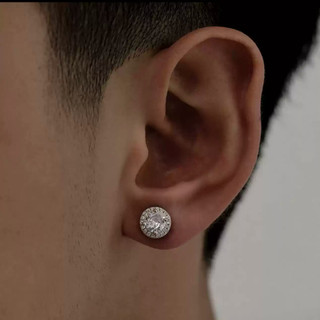SNUOFO - Khuyên tai nam hợp kim đính đá zirconia hình tròn phong cách Hip Hop sang trọng đường phố