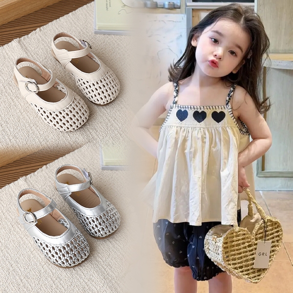 Bella Neman Giày trẻ em nữ kiểu ngọt ngào, đan lỗ thoáng khí, đế mềm êm chân, nhiều màu dễ phối đồ