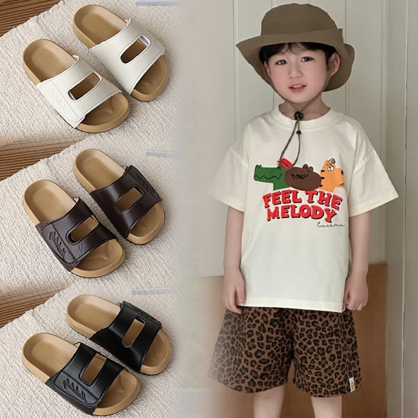 Bella Neman Dép trẻ em đế mềm chống trượt, chữ đục da PU, phù hợp bé 1-8 tuổi đi chơi ngoài trời