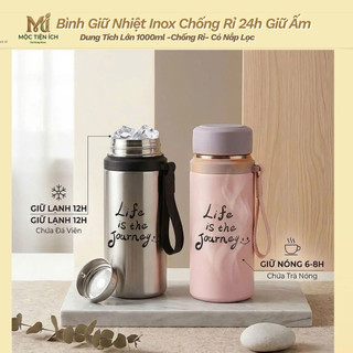 Bình Giữ Nhiệt Inox Chống Rỉ Dung Tích Lớn 1000ml – Cốc Giữ Nhiệt Nóng Lạnh 24H Cho Văn Phòng, Thể Thao, Có Nắp Lọc Trà