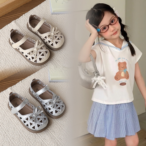 Bella Neman Giày trẻ em nữ ngọt ngào, đan lỗ nơ, đế mềm êm chân,chống trượt, đi chơi đi học đều được
