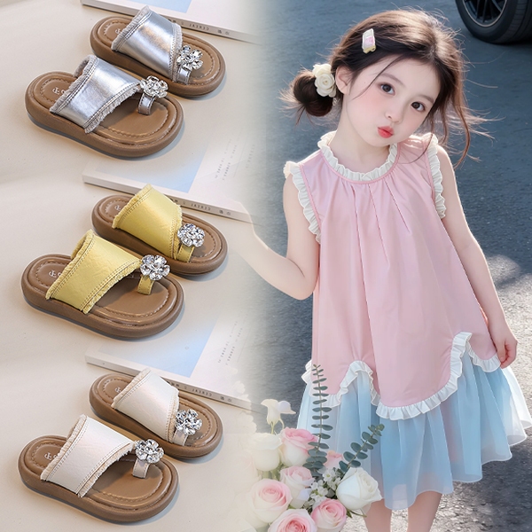 Bella Neman Dép trẻ em kẹp ngón đính đá hoa ren, đế mềm êm chân, chống trượt, dễ mang cho bé